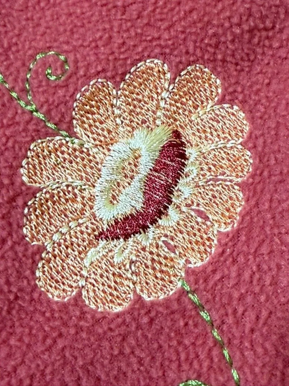 Handmade Throw Fleece Lap Blanket Coral Embroidered Floral 68